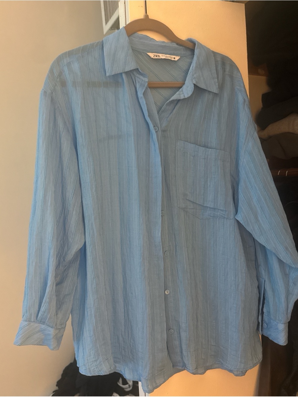 Zara Sky Blue Striped Button-Down Shirt